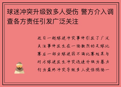 球迷冲突升级致多人受伤 警方介入调查各方责任引发广泛关注